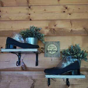 Van Eli Navy Tweed Black Leather Block Heel Pumps Square Toe Dress Shoes Sz 7 M